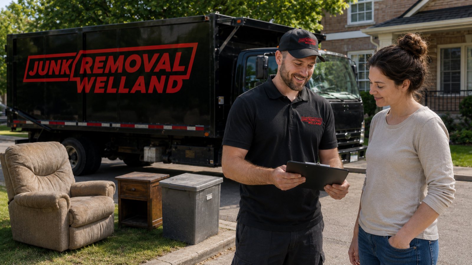 Junk Removal Welland crew member with the branded truck during a pickup